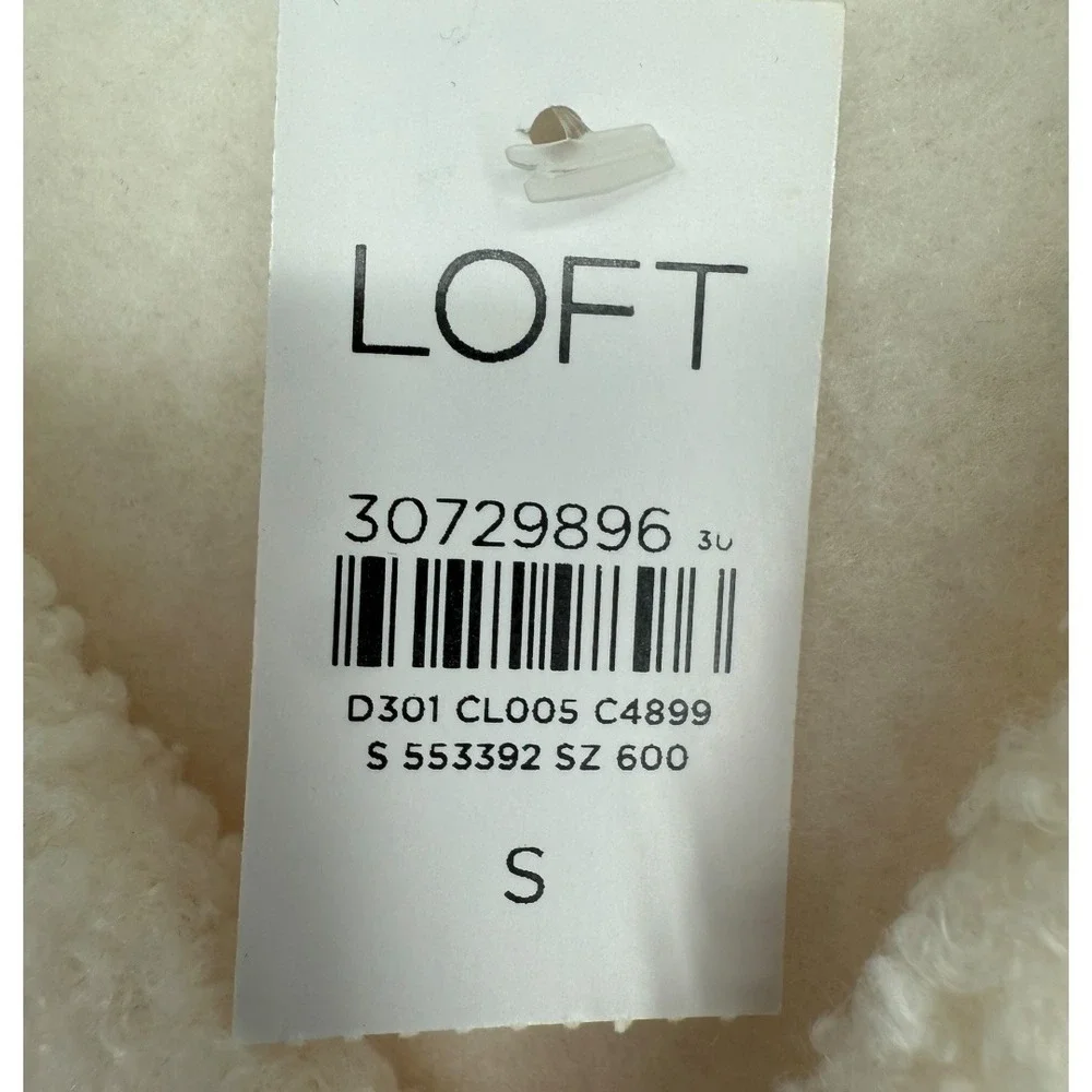 NWT LOFT V-Neck Sherpa Hoodie Ivory Pullover Sweater Top Size Small Cozy Lounge - Picture 4 of 14
